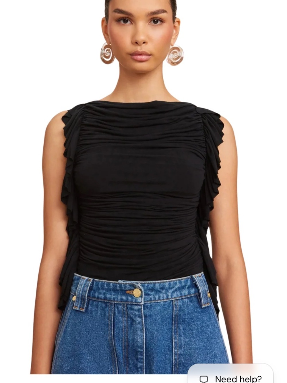 Nakia Top Black Ruffled Ruched Top